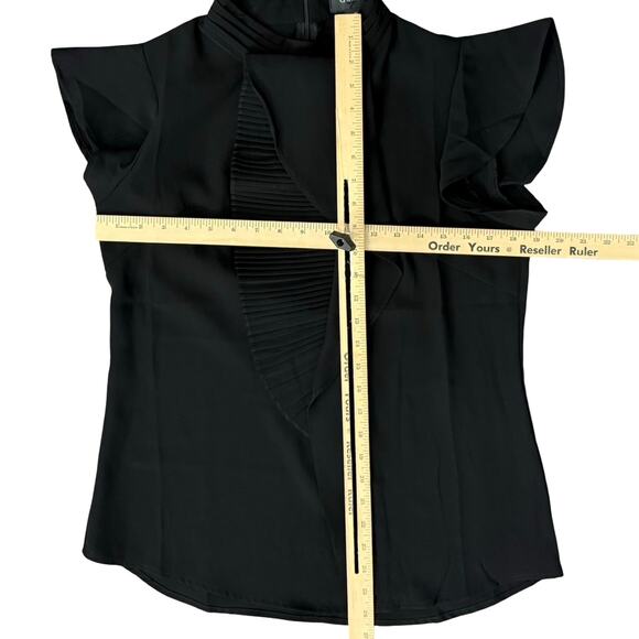 Gracia Black Ruffle 3D Chiffon Flutter Sleeve Sleeveless Mock Neck Top size M - Picture 3 of 11